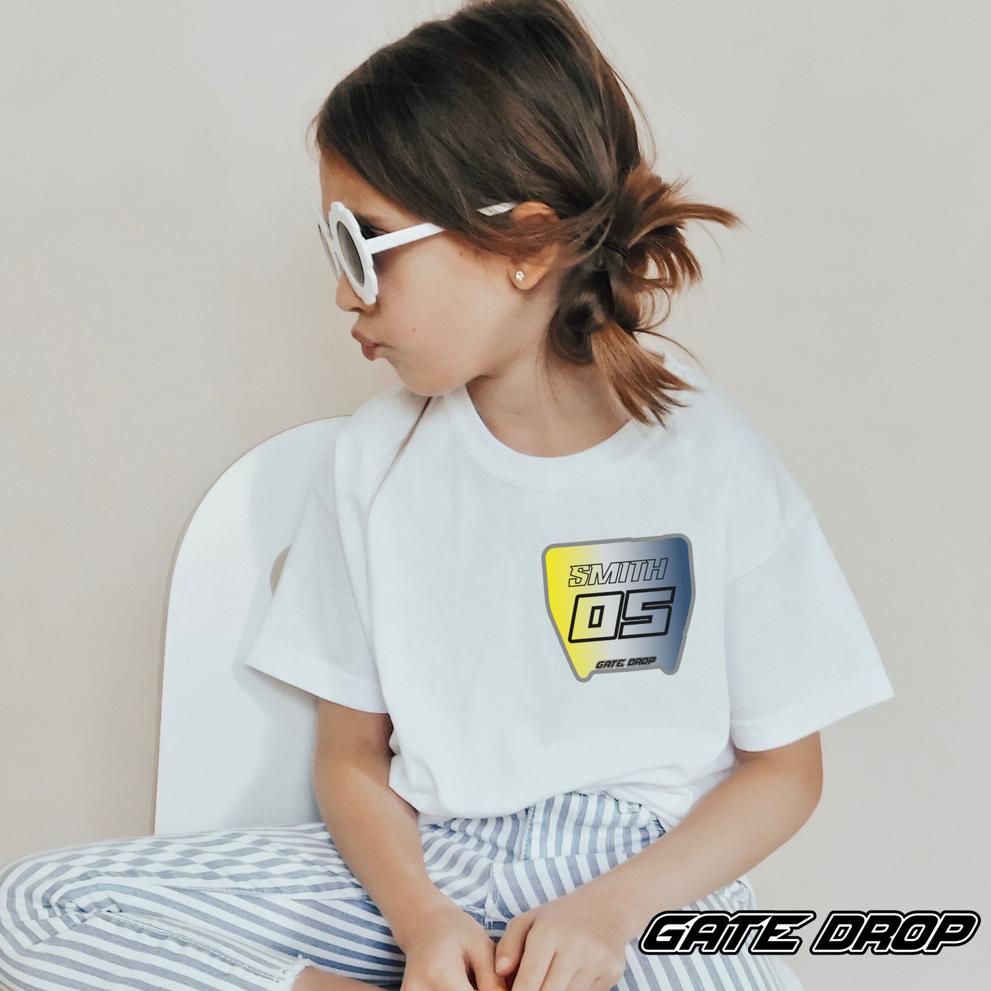 Gate Drop Motocross Gradient Plate with Custom Name and Number Youth Tee Shirt