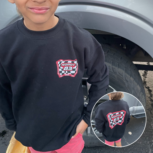Motocross Checkered Plate with Custom Name and Number Youth Sweatshirt