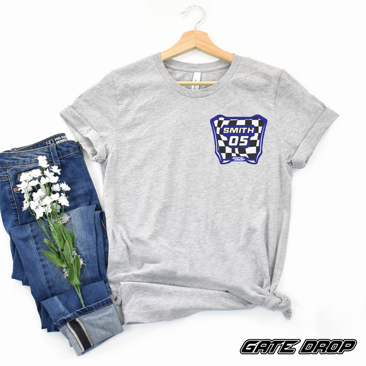 Gate Drop Custom Checkered Moto Plate Youth T Shirt.