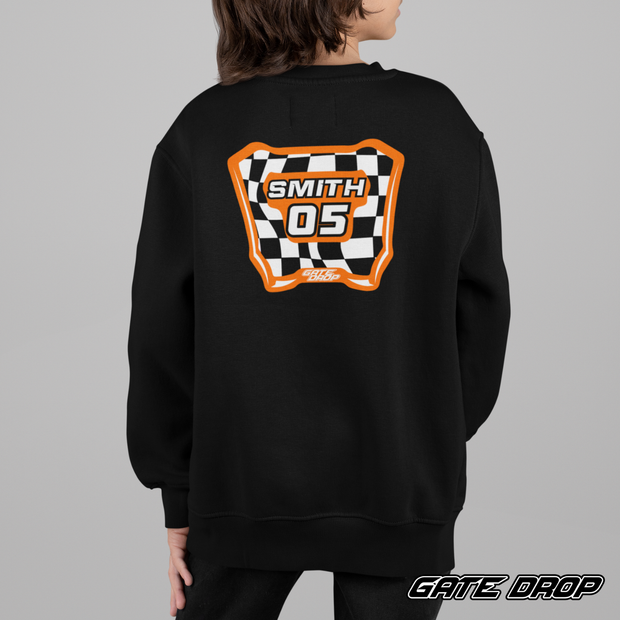 Motocross Checkered Plate with Custom Name and Number Youth Sweatshirt