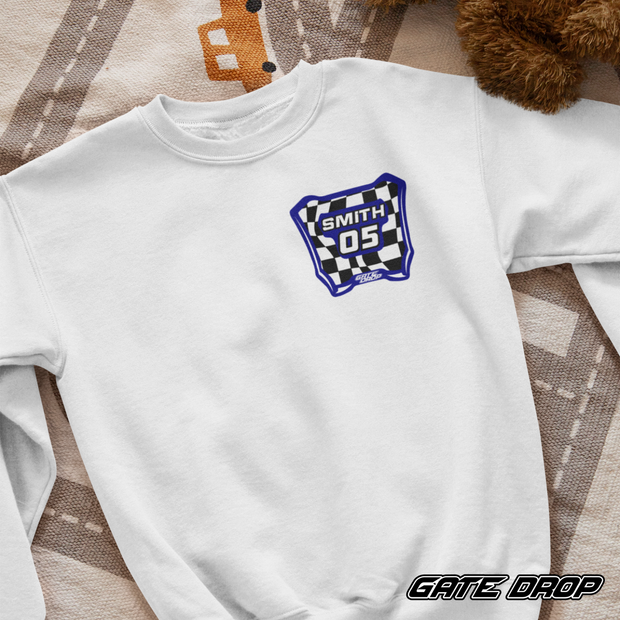 Motocross Checkered Plate with Custom Name and Number Youth Sweatshirt
