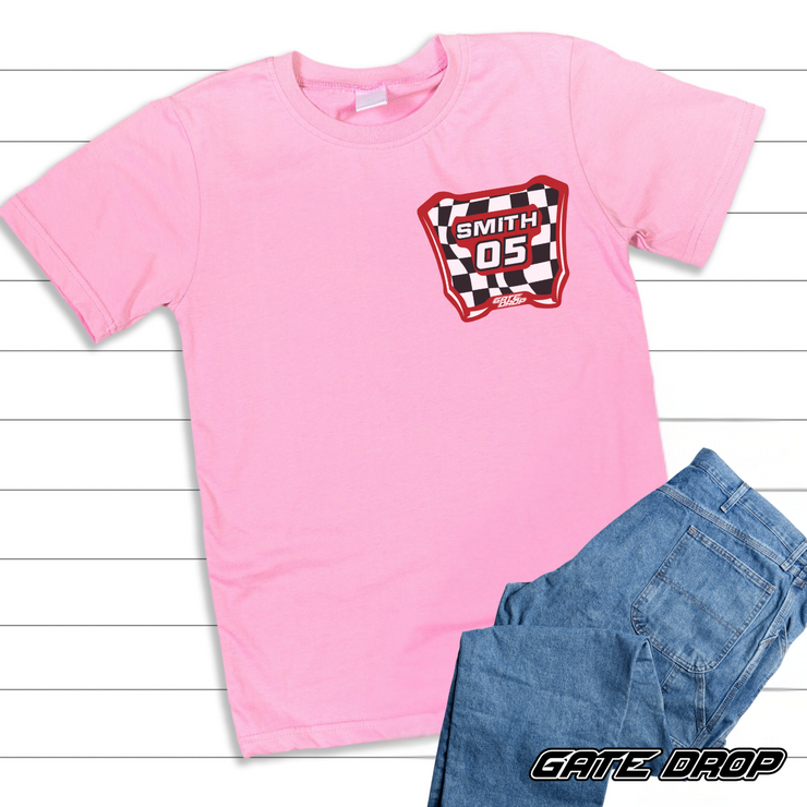 Gate Drop Custom Checkered Moto Plate Youth T Shirt.