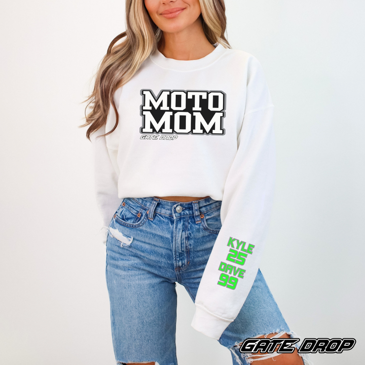 Gate Drop Moto Mom Personalized Sweatshirt with Customizable Sleeve