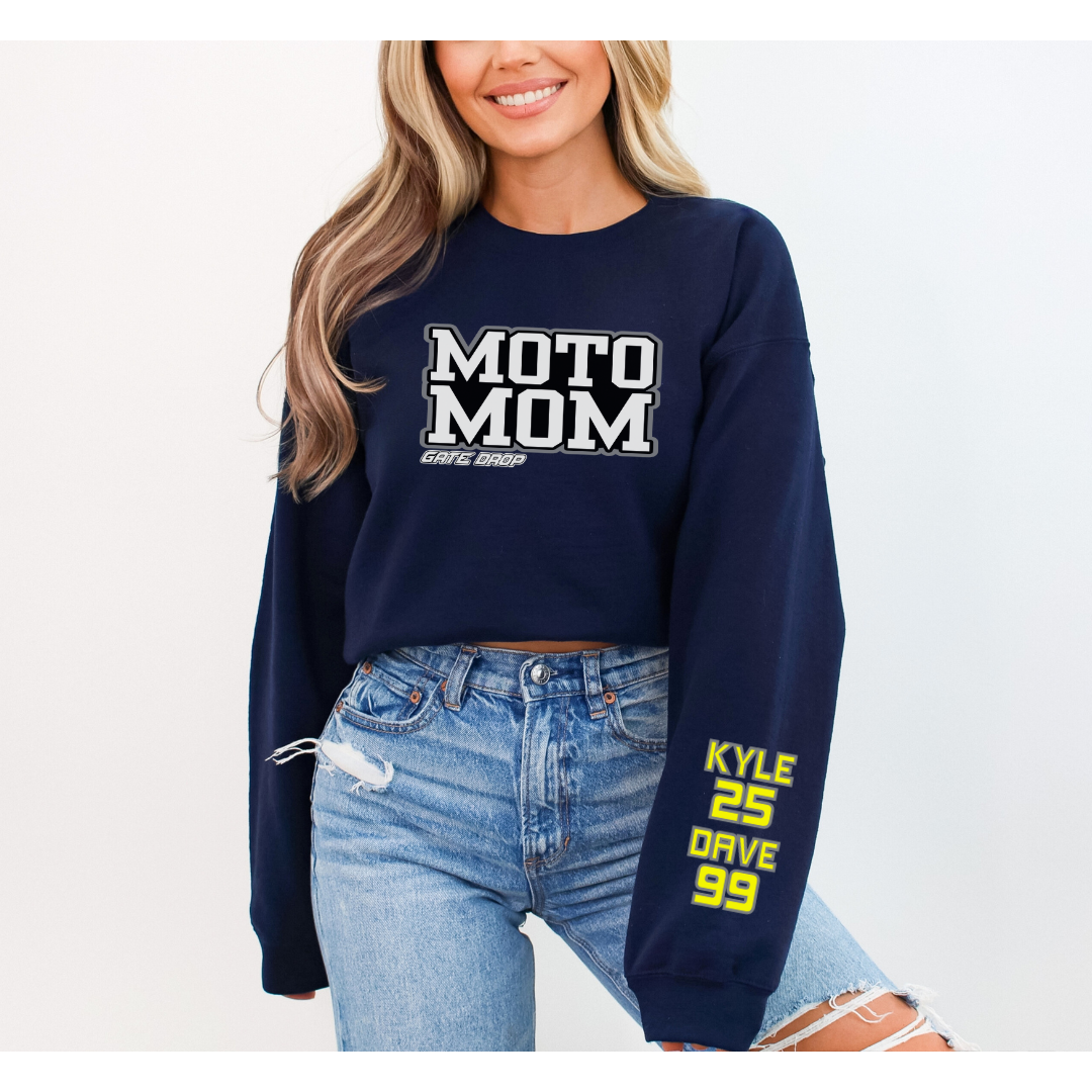 Gate Drop Moto Mom Personalized Sweatshirt with Customizable Sleeve