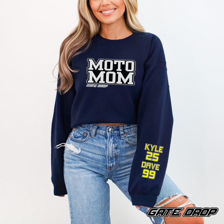 Gate Drop Moto Mom Personalized Sweatshirt with Customizable Sleeve