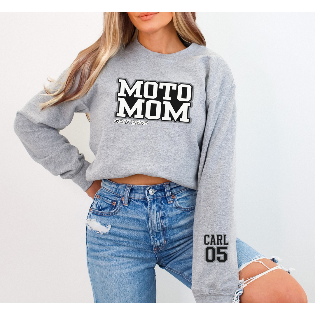 Gate Drop Moto Mom Personalized Sweatshirt with Customizable Sleeve