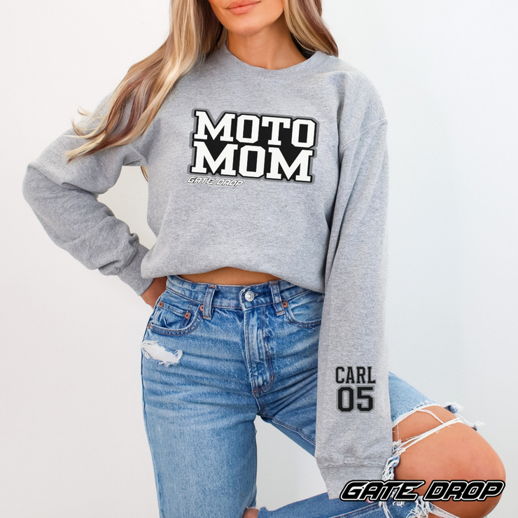 Gate Drop Moto Mom Personalized Sweatshirt with Customizable Sleeve