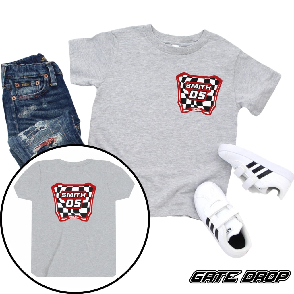 GateDropPersonalizedMXCheckeredMotoPlateYouthShirt