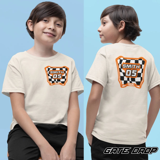 GateDropPersonalizedMXCheckeredMotoPlateYouthTShirt