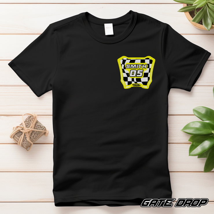 Gate Drop Custom Checkered Moto Plate Youth T Shirt.