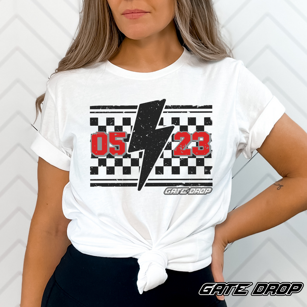 Gate Drop Checkered Bolt Personalized Race Number Shirt