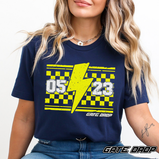 Gate Drop Checkered Bolt Personalized Race Number Shirt