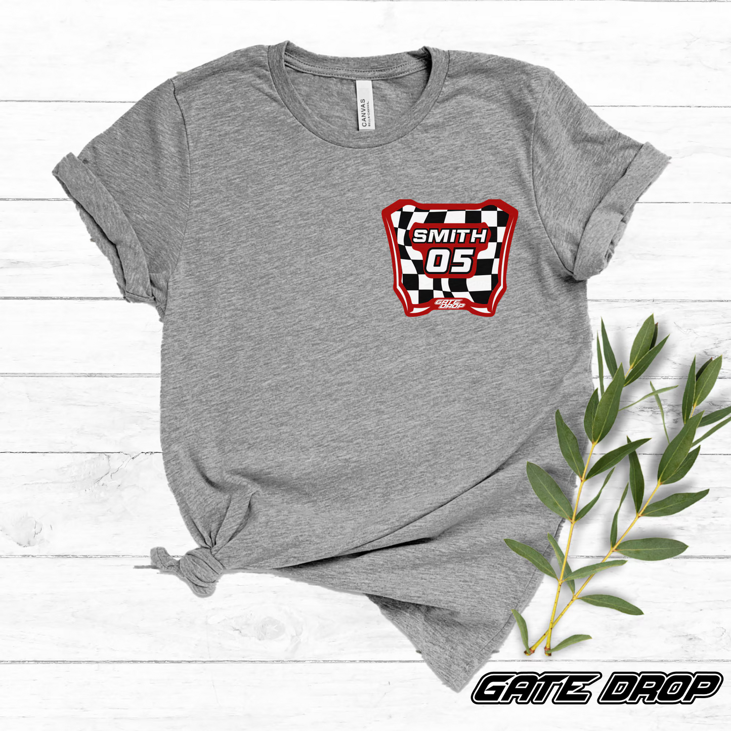 Gate Drop Checkered MX Plate Custom Name and Number T shirt