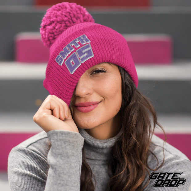 Gate Drop Custom Embroidered Name and Number Pom Pom Motocross Beanie