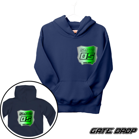 Gate Drop Custom Name and Number Gradient Plate Motocross Kids Hoodie