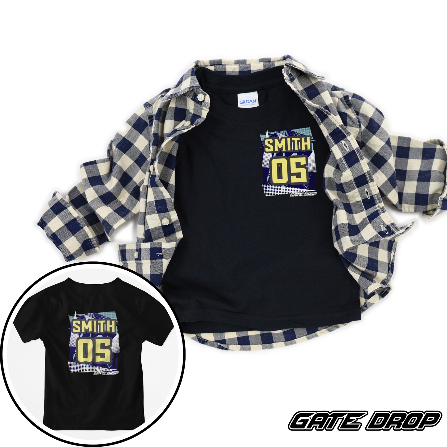 Gate Drop Moto Kids Custom Name and Number Youth Tee Shirt