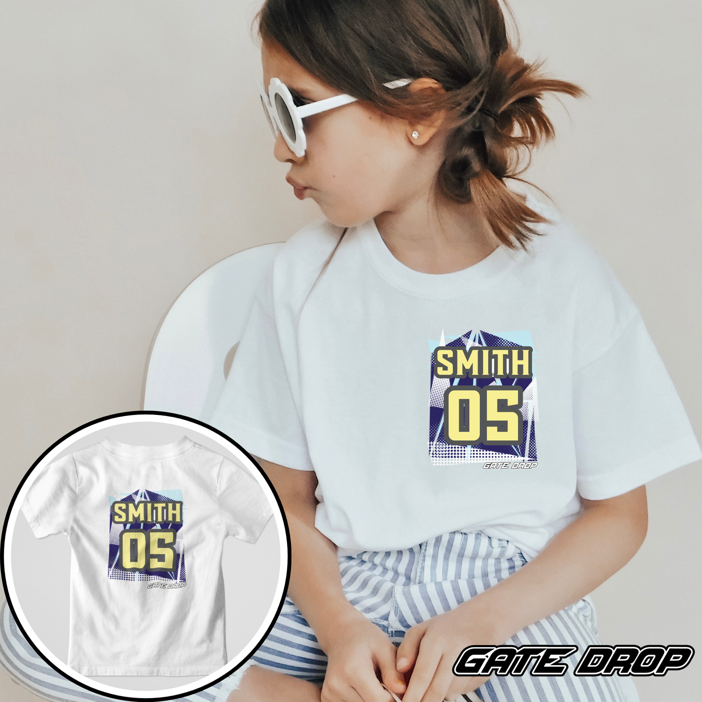 Gate Drop Moto Kids Custom Name and Number Youth Tee Shirt