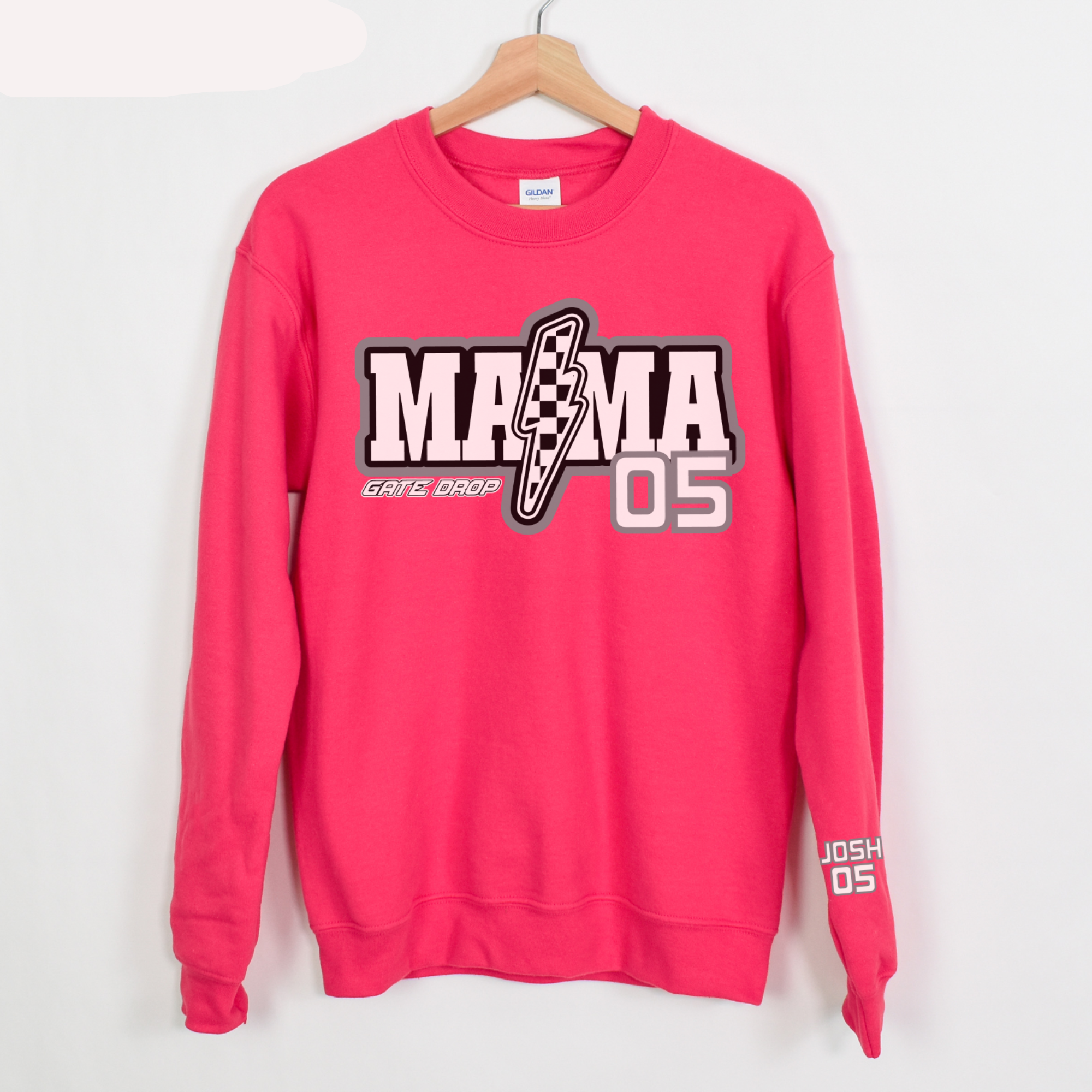 Gate Drop Moto Mama Checkered Bolt Sweater with Personalized Sleeve