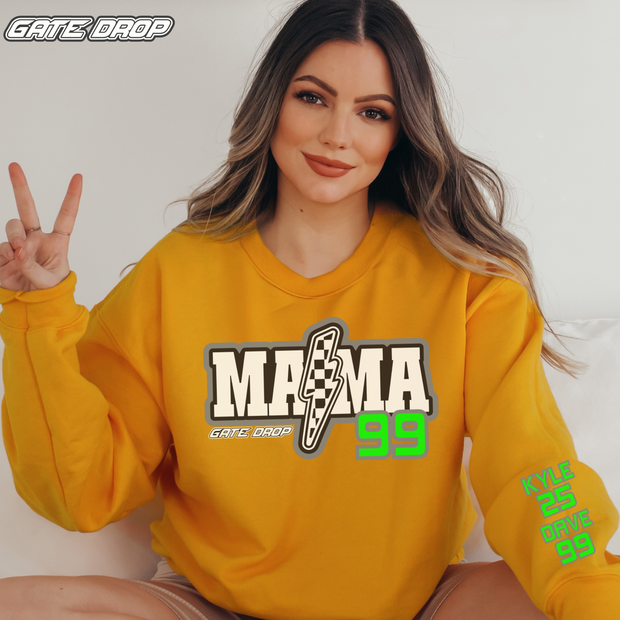 Gate Drop Moto Mama Checkered Bolt Sweater with Personalized Sleeve