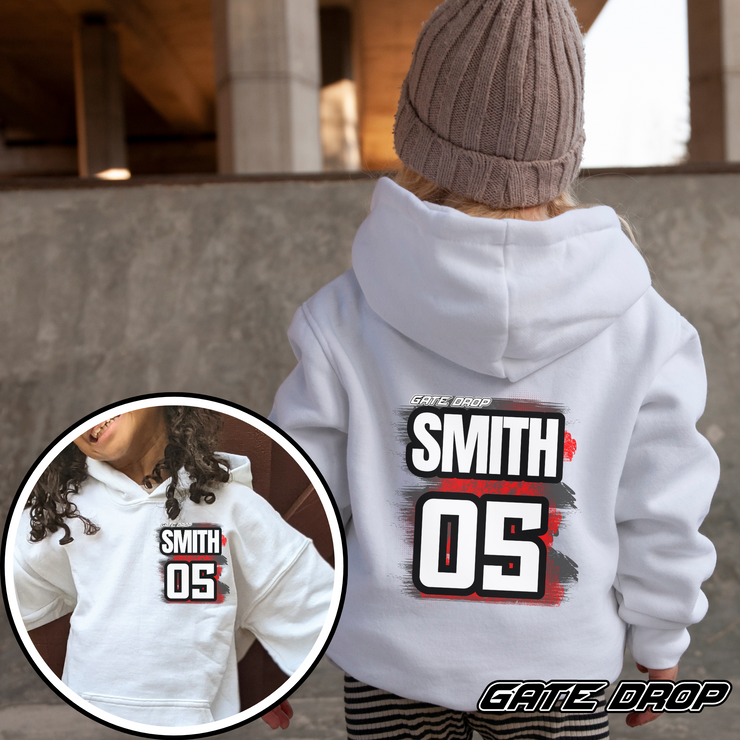 Gate Drop Motocross Custom Name and Number Kids Race Day Hoodie