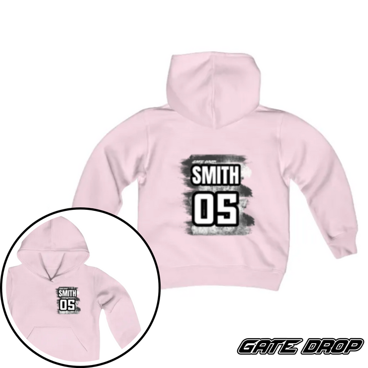 Gate Drop Motocross Custom Name and Number Kids Race Day Hoodie