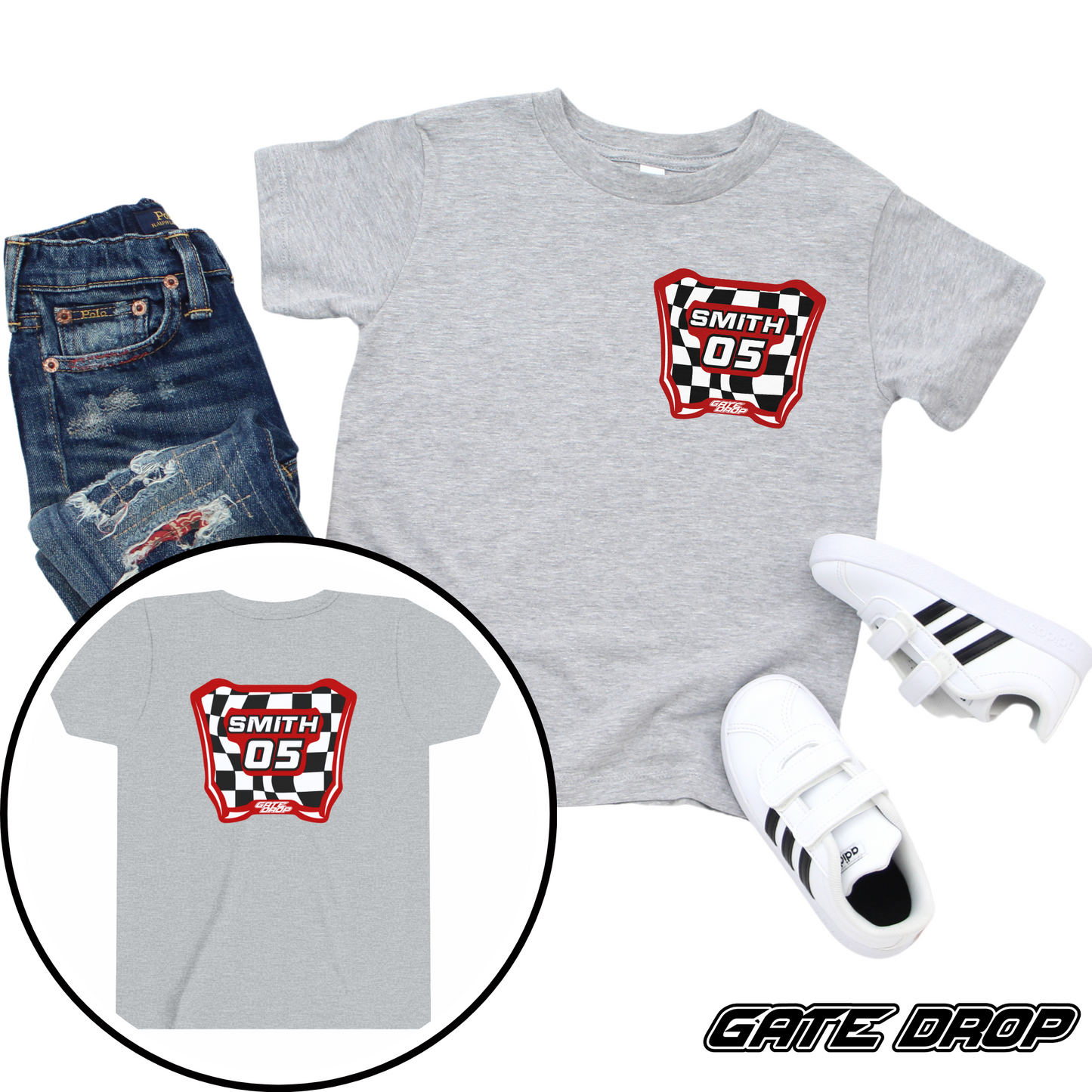 Gate Drop Personalized MX Checkered Moto Plate Youth T Shirt