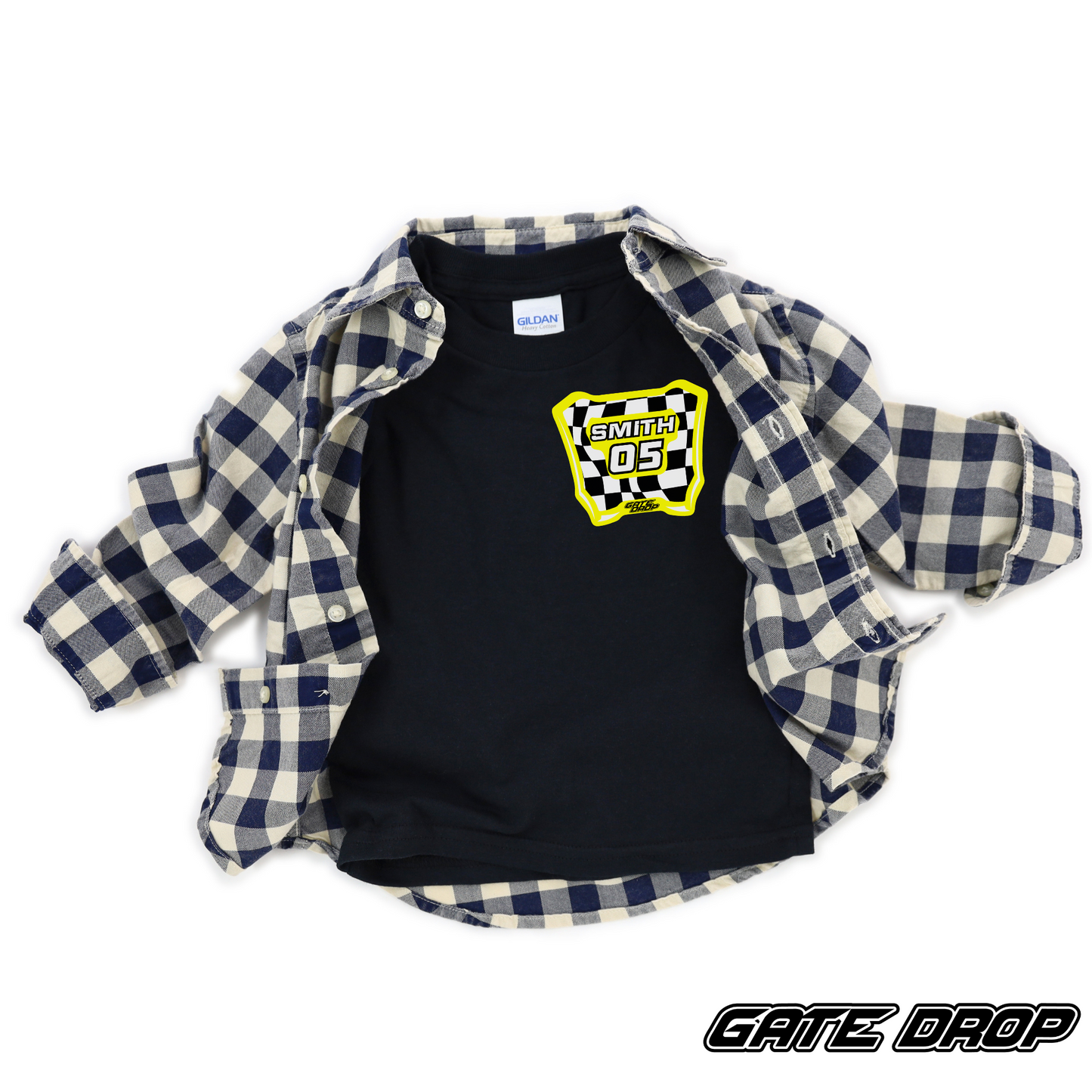 Gate Drop Personalized MX Checkered Moto Plate Youth T Shirt