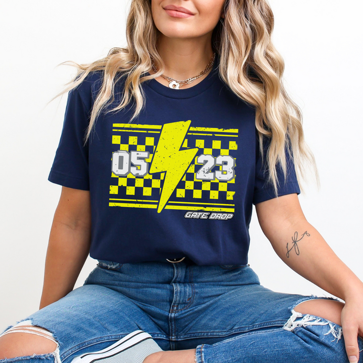 Gate Drop Checkered Bolt Custom Race Number Shirt