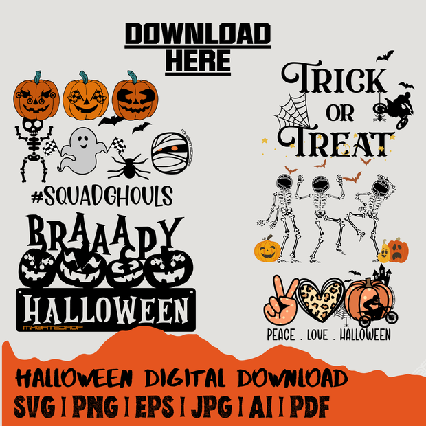 Motocross Halloween SVG designs | Squadghouls Racing halloween shirts svg | Braaapy halloween Trick or treat cute home decor svg bundle