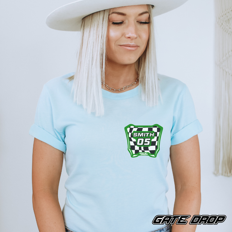 Gate Drop Checkered MX Plate Custom Name and Number T shirt.