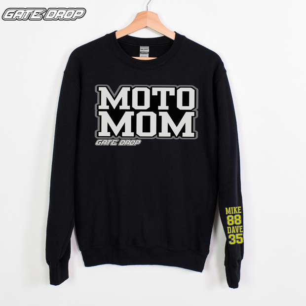 Moto Mom Personalized Sweatshirt with Customizable Sleeve