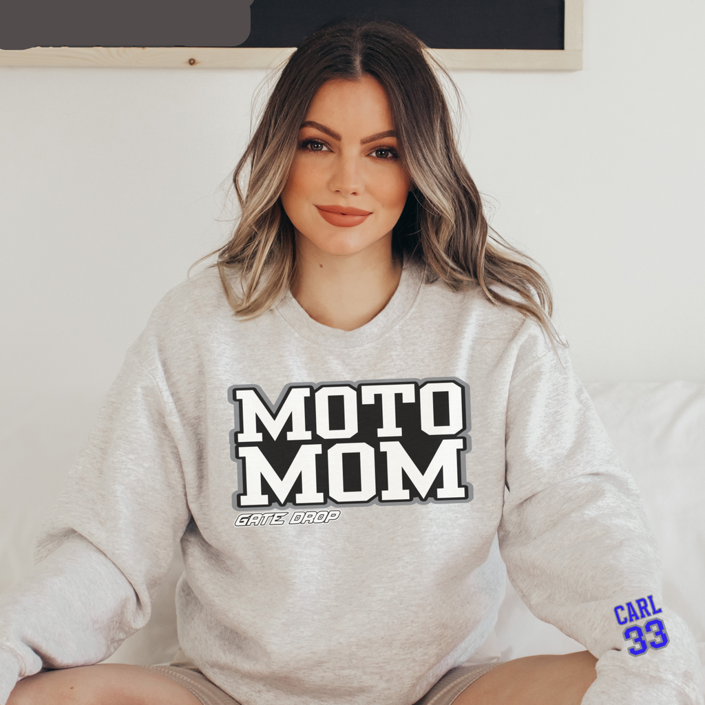 Moto Mom Personalized Sweatshirt with Customizable Sleeve