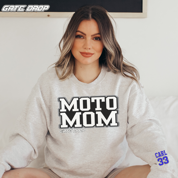 Moto Mom Personalized Sweatshirt with Customizable Sleeve