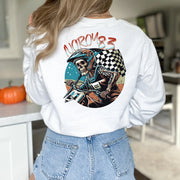 Moto Dad Mom Riding Skeleton Custom Sweatshirt