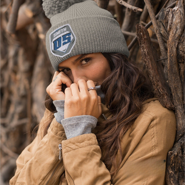 Custom Embroidered Pom Pom Motocross Plate Beanie | Personalized dirt bike Beanie | Motocross Plate POM POM| Embroidered Racer Beanie