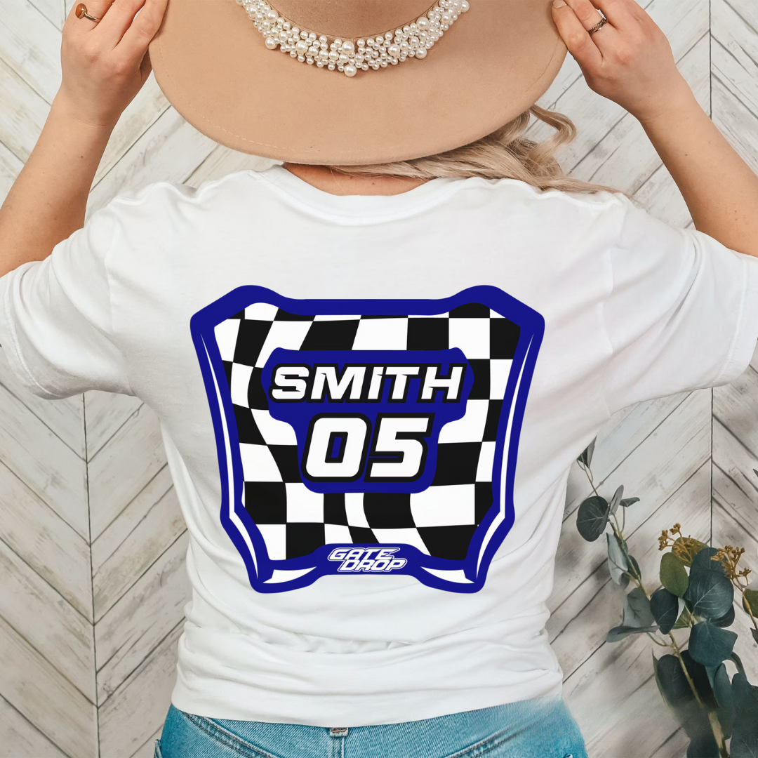 Gate Drop Checkered MX Plate Custom Name and Number T shirt