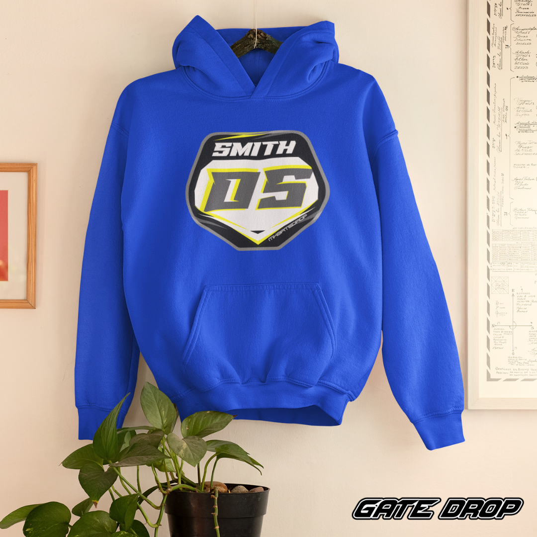 Gate Drop Dirt Bike Name and Number Plate Youth Hoodie