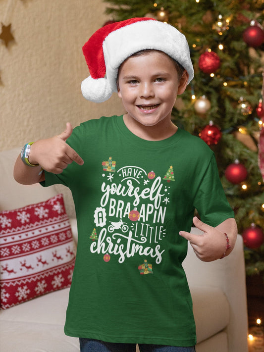 Braapin' Around the Christmas Tree Youth Short Sleeve Tee, Motocross Kids Family Shirt