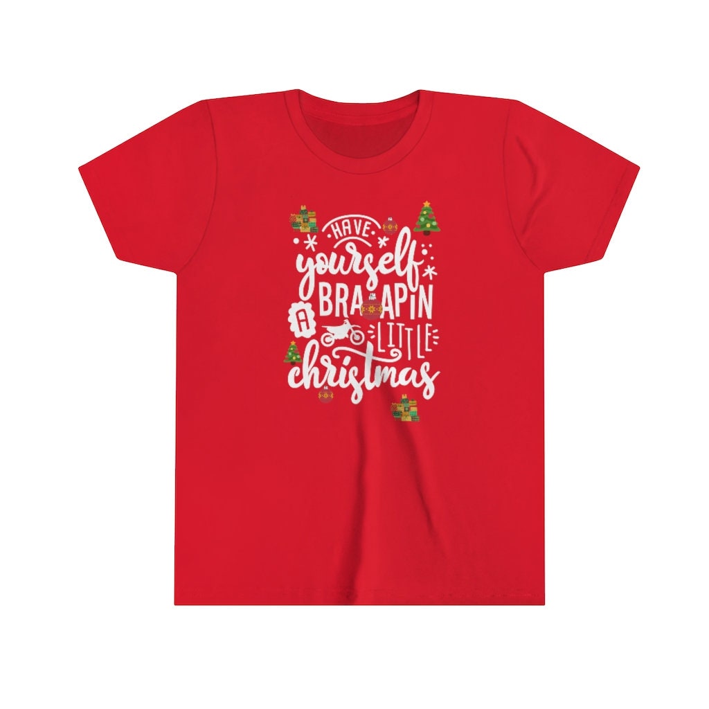 Braapin' Around the Christmas Tree Youth Short Sleeve Tee, Motocross Kids Family Shirt