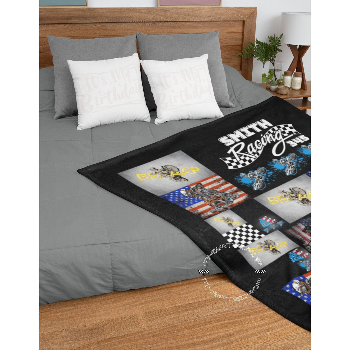 Personalized Custom Motocross Dirt Bike racing Patriotic Blanket | Custom Motocross Christmas Gift Blanket | Dirtbike Custom Throw Moto Dad