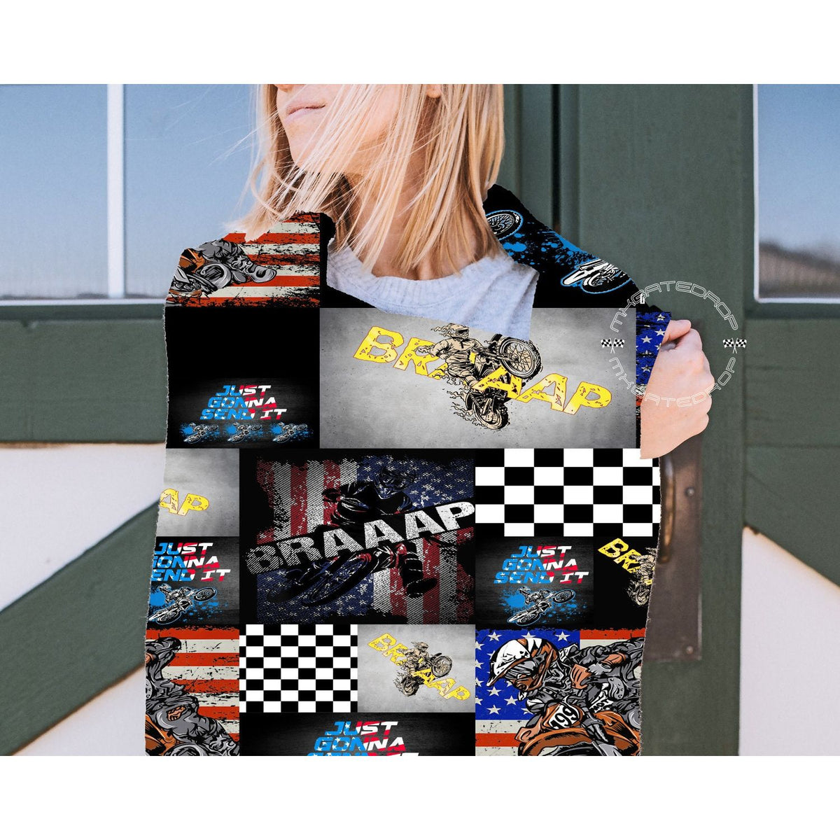 Personalized Custom Motocross Dirt Bike racing Patriotic Blanket | Custom Motocross Christmas Gift Blanket | Dirtbike Custom Throw Moto Dad