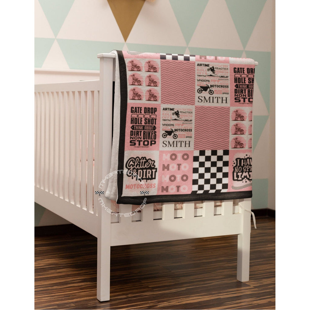 Personalized Motocross Baby Blanket | Dirtbike Baby Shower Gift | Patchwork Baby Blanket | Custom Motocross Newborn Gift | Motocross Nursery