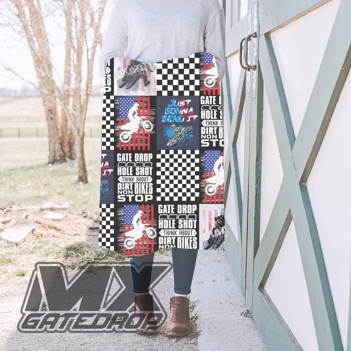 Personalized Custom Motocross Dirt Bike racing Patriotic Blanket | Custom Motocross Christmas Gift Blanket | Dirtbike Custom Throw Moto Dad