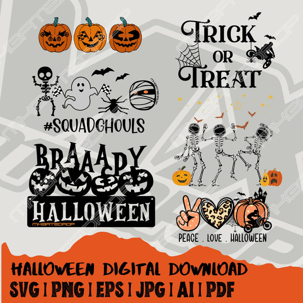 Motocross Halloween SVG designs | Squadghouls Racing halloween shirts svg | Braaapy halloween Trick or treat cute home decor svg bundle