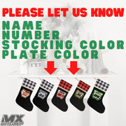 Motocross Personalized Christmas Stockings| Buffalo Plaid Holiday Stocking| Dirt bike Holiday Stocking| Custom Name Christmas Decoration