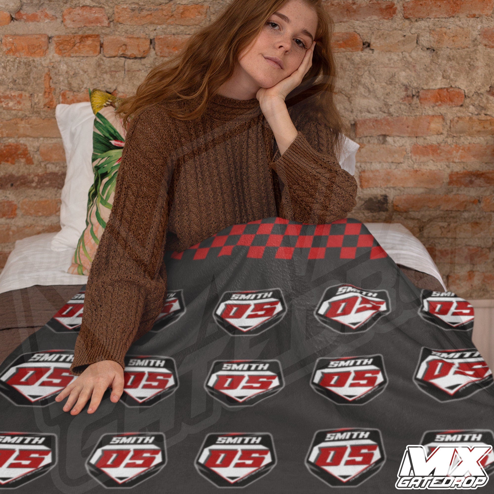 Motocross number plate sherpa blanket Premium MX Racing Name and Number Plate Blanket Custom Dirt bike sherpa blanket | Personalized gifts