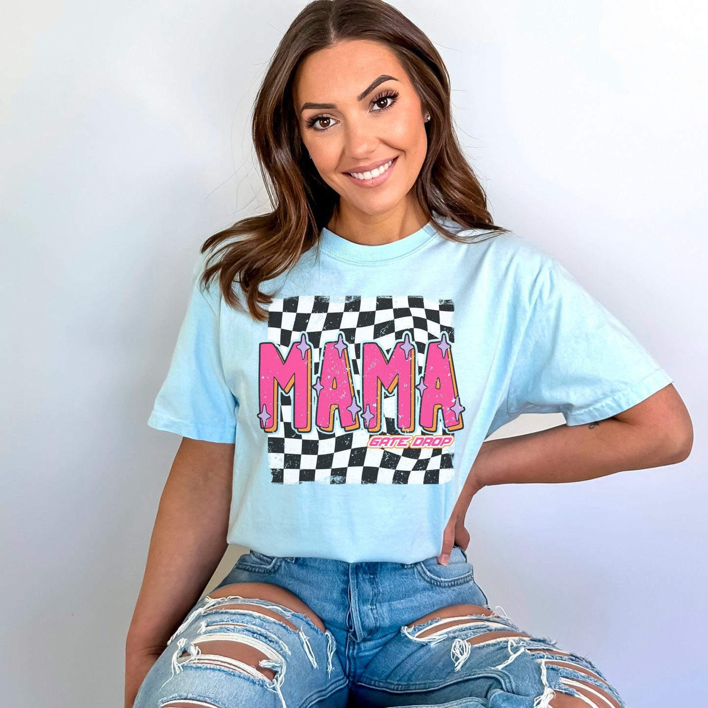 Checkered Mama Race Day T-Shirt, Moto Mom Race Vibe tee, Race Mama Comfort Colors® C1717 Shirt, Moto Mama Mother&#39;s Day Gift Birthday gift