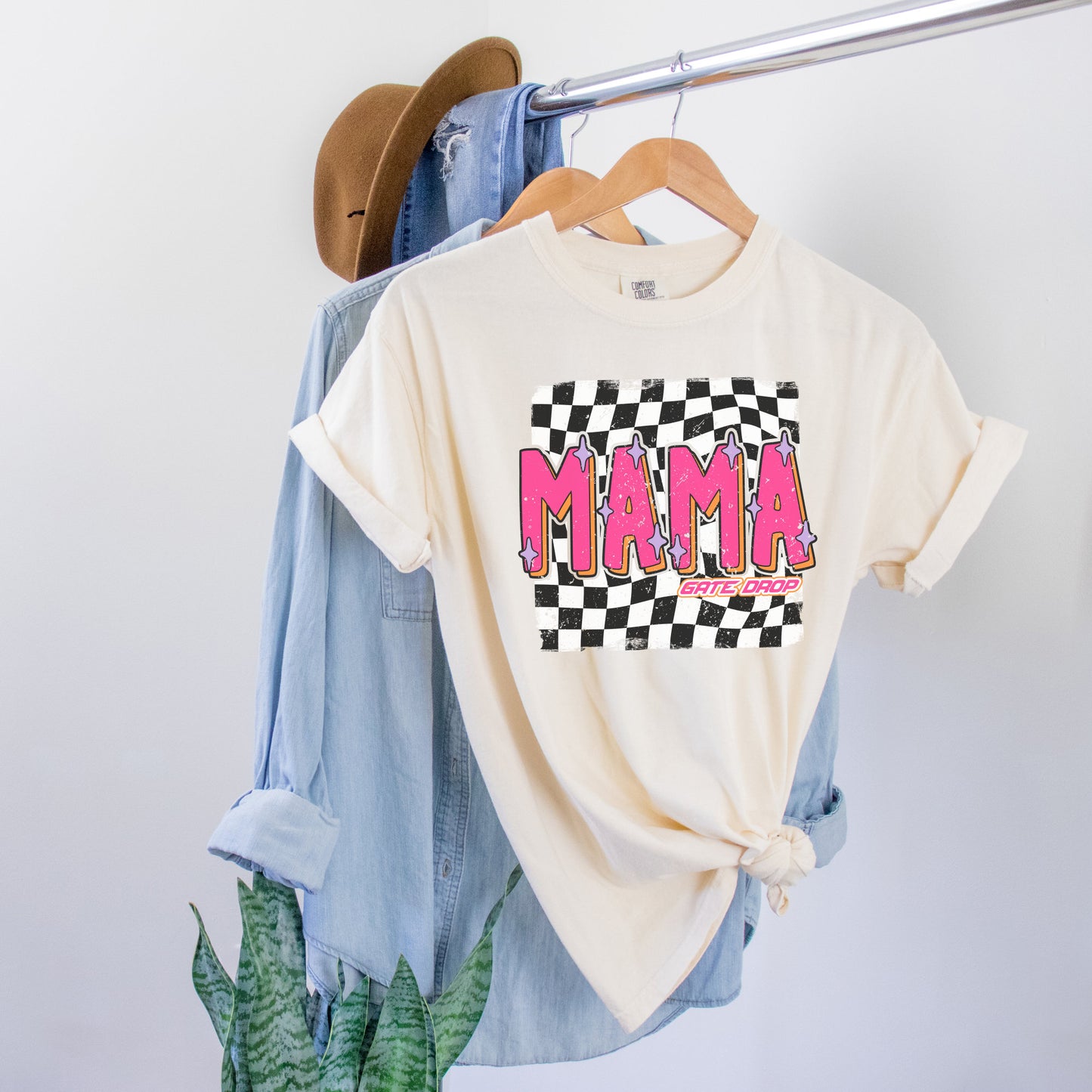 Checkered Mama Race Day T-Shirt, Moto Mom Race Vibe tee, Race Mama Comfort Colors® C1717 Shirt, Moto Mama Mother&#39;s Day Gift Birthday gift