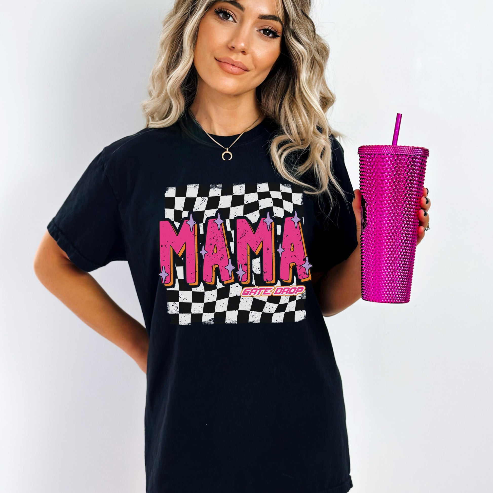 Checkered Mama Race Day T-Shirt, Moto Mom Race Vibe tee, Race Mama Comfort Colors® C1717 Shirt, Moto Mama Mother&#39;s Day Gift Birthday gift