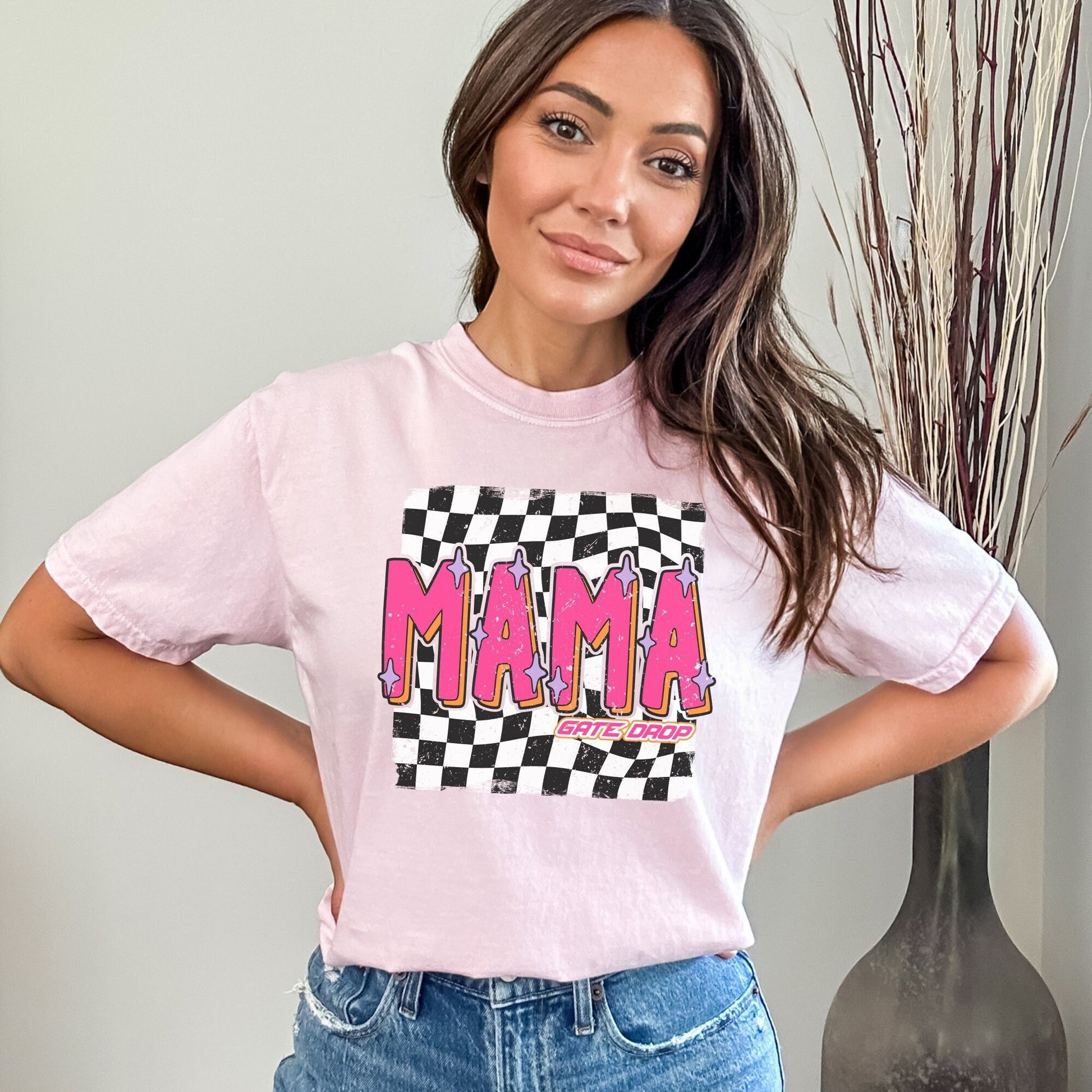 Checkered Mama Race Day T-Shirt, Moto Mom Race Vibe tee, Race Mama Comfort Colors® C1717 Shirt, Moto Mama Mother's Day Gift Birthday gift